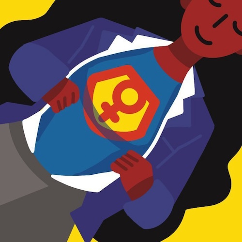 An editorial illustration of a black female student with a superman shirt underneath their uniform.